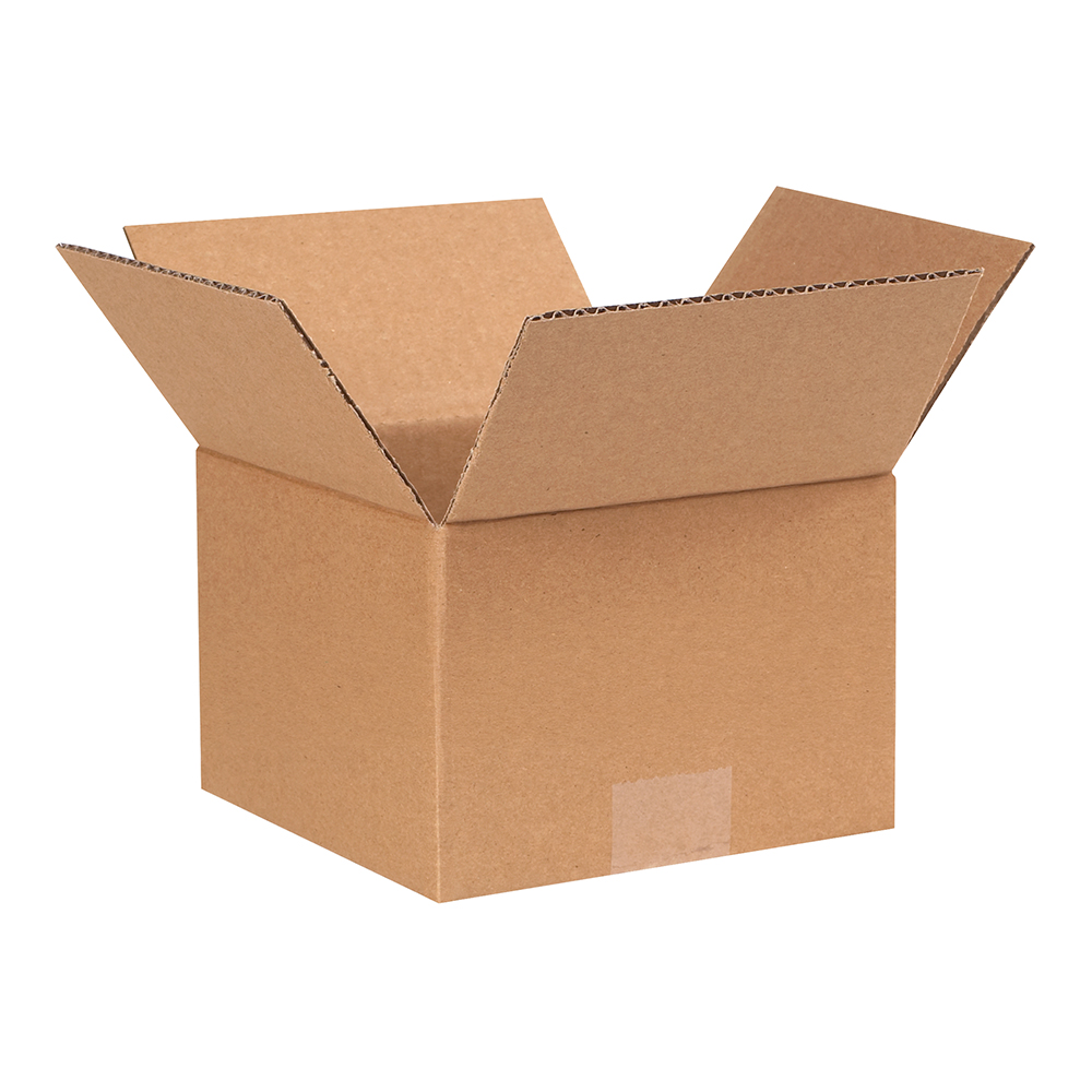 A brown Box Partners™ carton with four open flaps, viewed diagonally 7 x 7 x 5" Corrugated Boxes